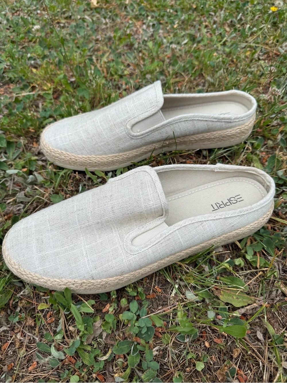 Esprit Neema Natural Linen Espadrille Mules Slip On Flats EUC, 8.5 Women’s